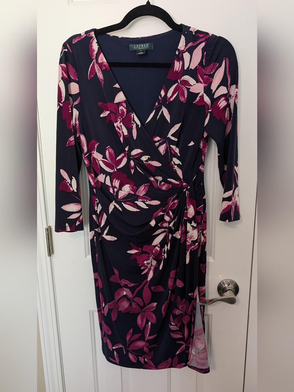 Ralph Lauren Navy Floral Wrap Dress in Magenta and Blush